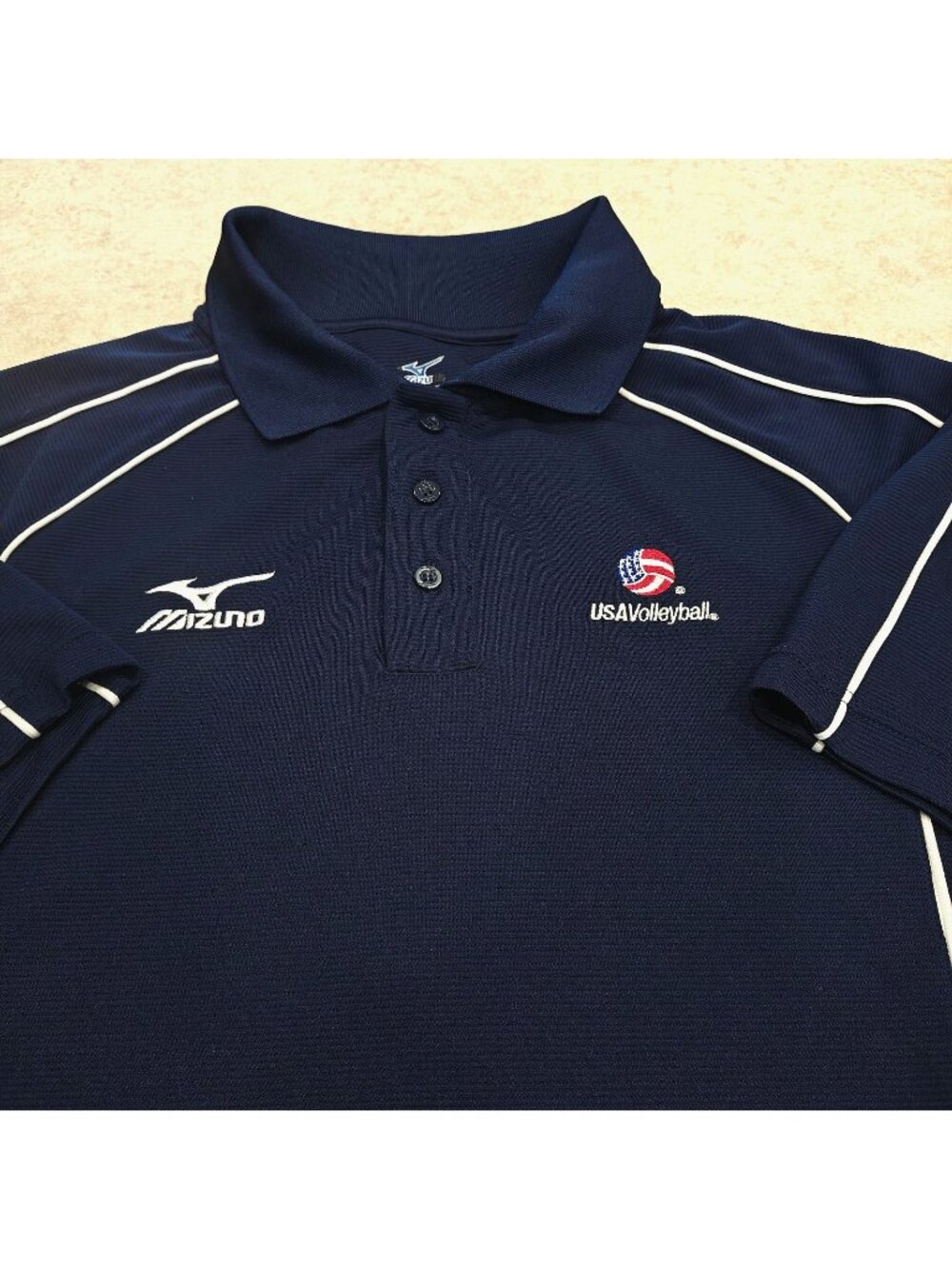 Mizuno DryLite USA Volleyball Polo Shirt Mens Medium Blue Beach Short Sleeve